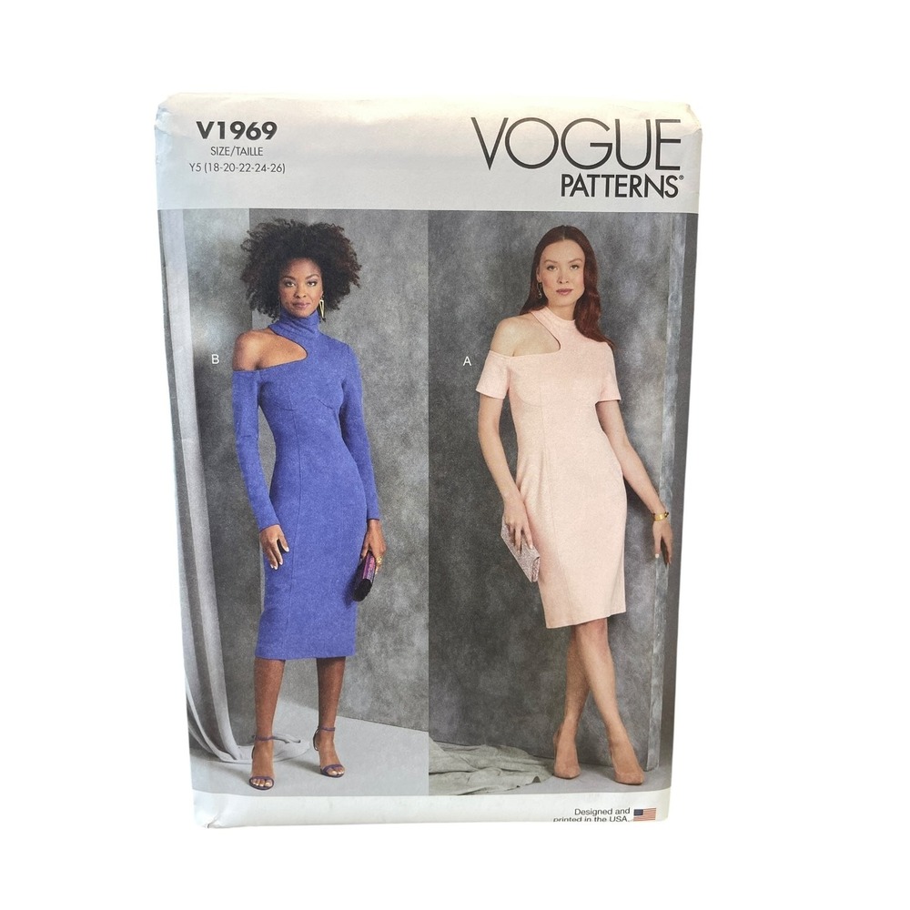Vogue V1969 Misses Knit Dress Cut Out Shoulder‎ Y5 (18-26) Modern Chic